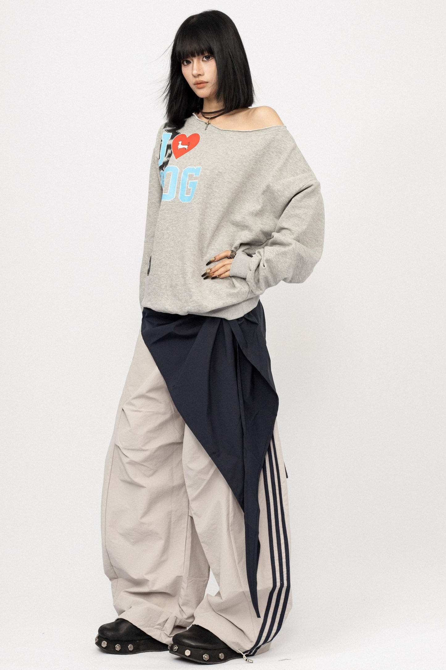 American Love Slanted Print Long Sleeve Top