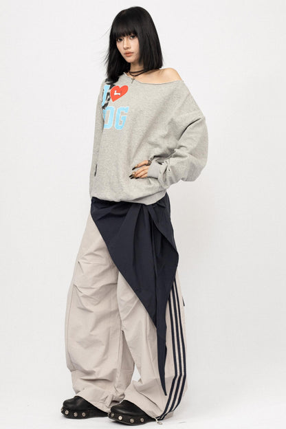 American Love Slanted Print Long Sleeve Top