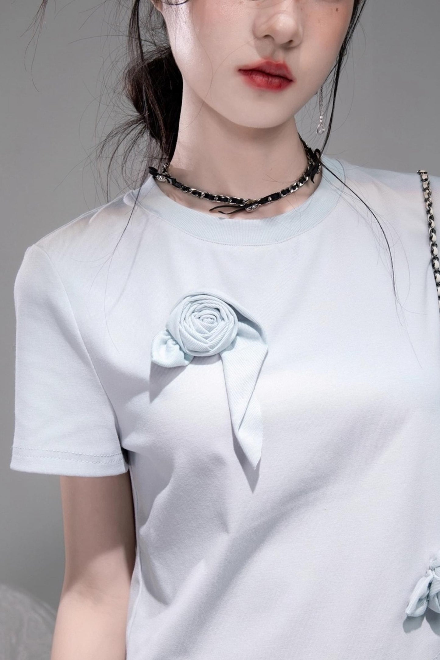 T-shirt sophistiqué bleu glace marron rose