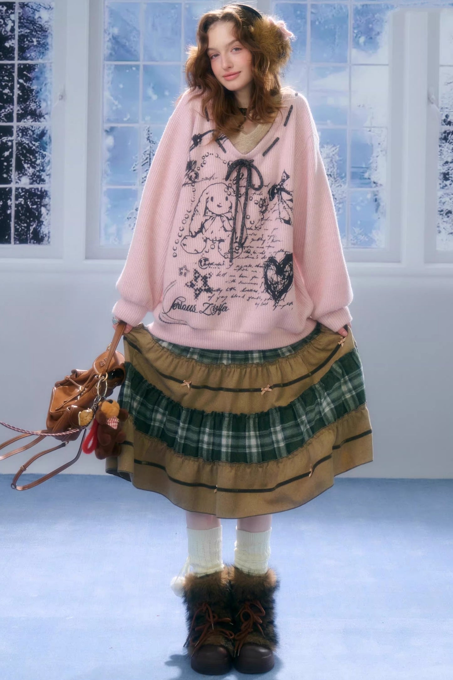 Patchwork Plaid Mid-Length Skirt