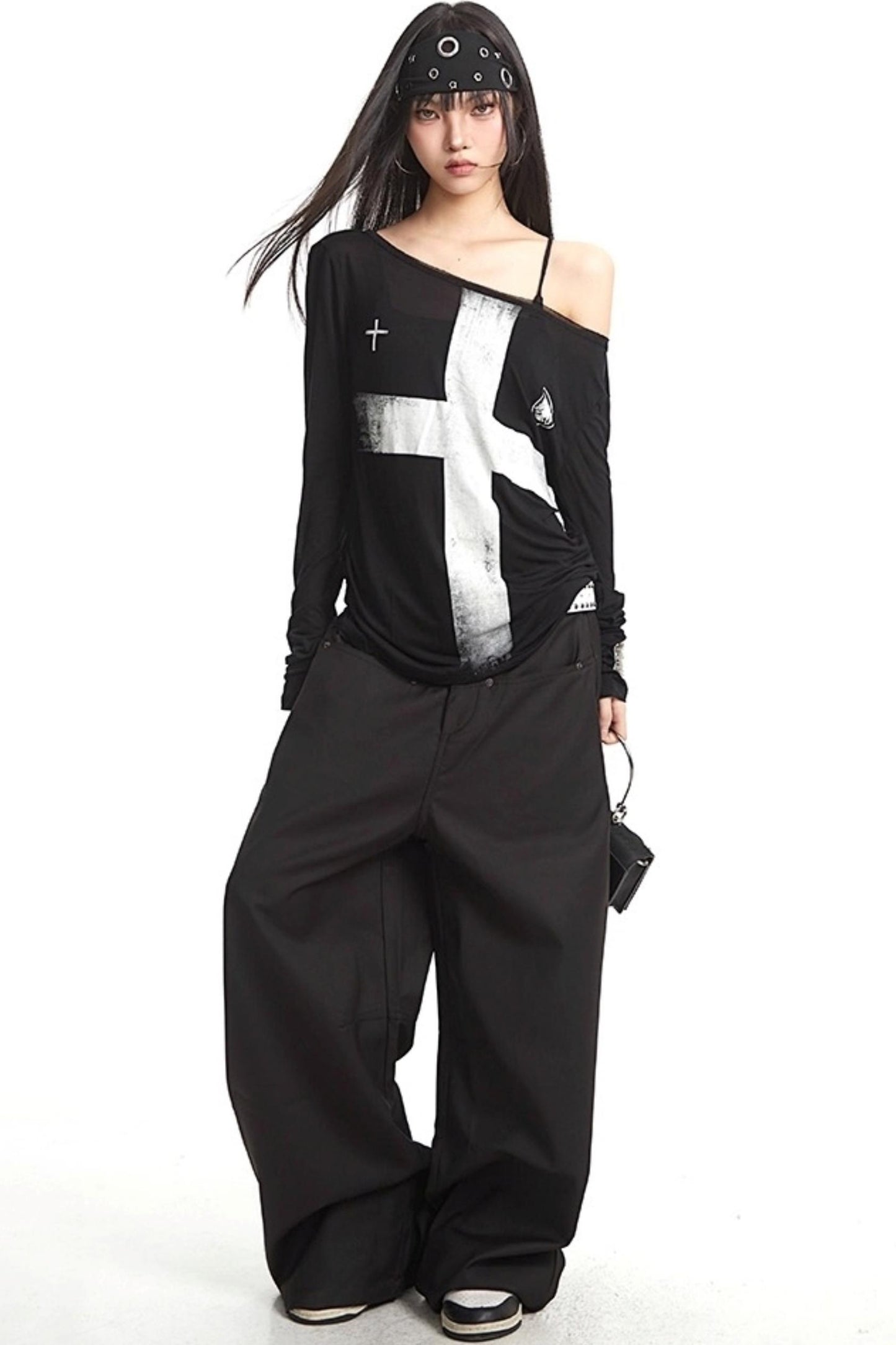 Cross Print Long Sleeve T-Shirt