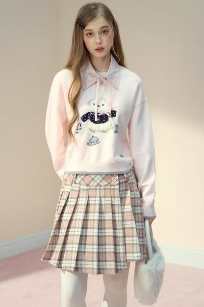 Plaid Fake Collar Sweater