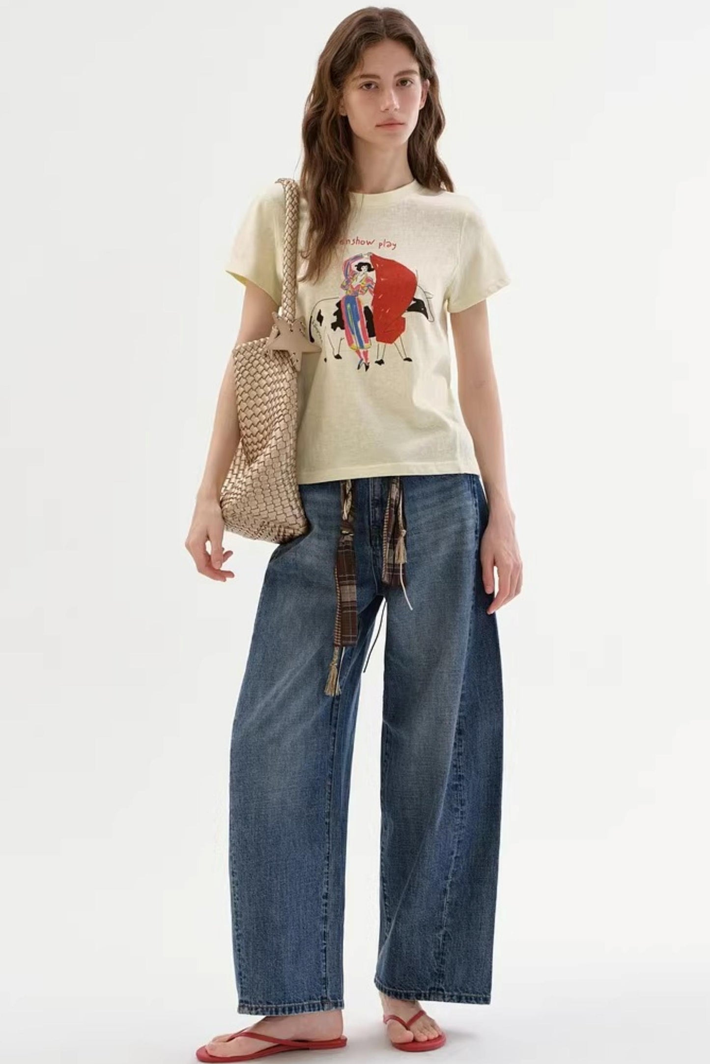 Linen Blend Retro Printed Top