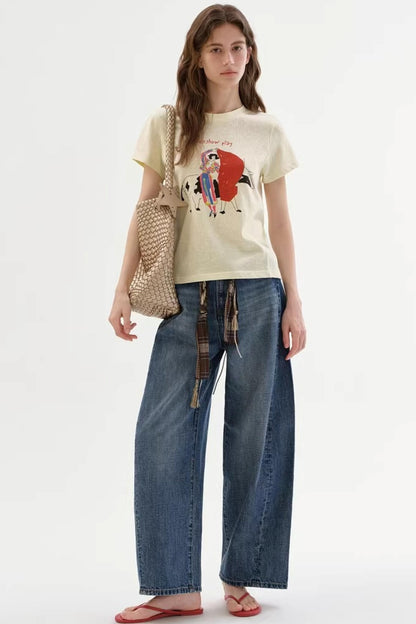 Linen Blend Retro Printed Top