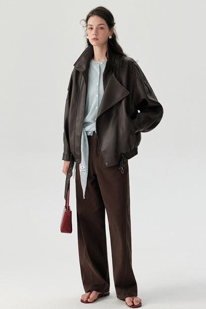 Lychee Pattern PU Leather Jacket