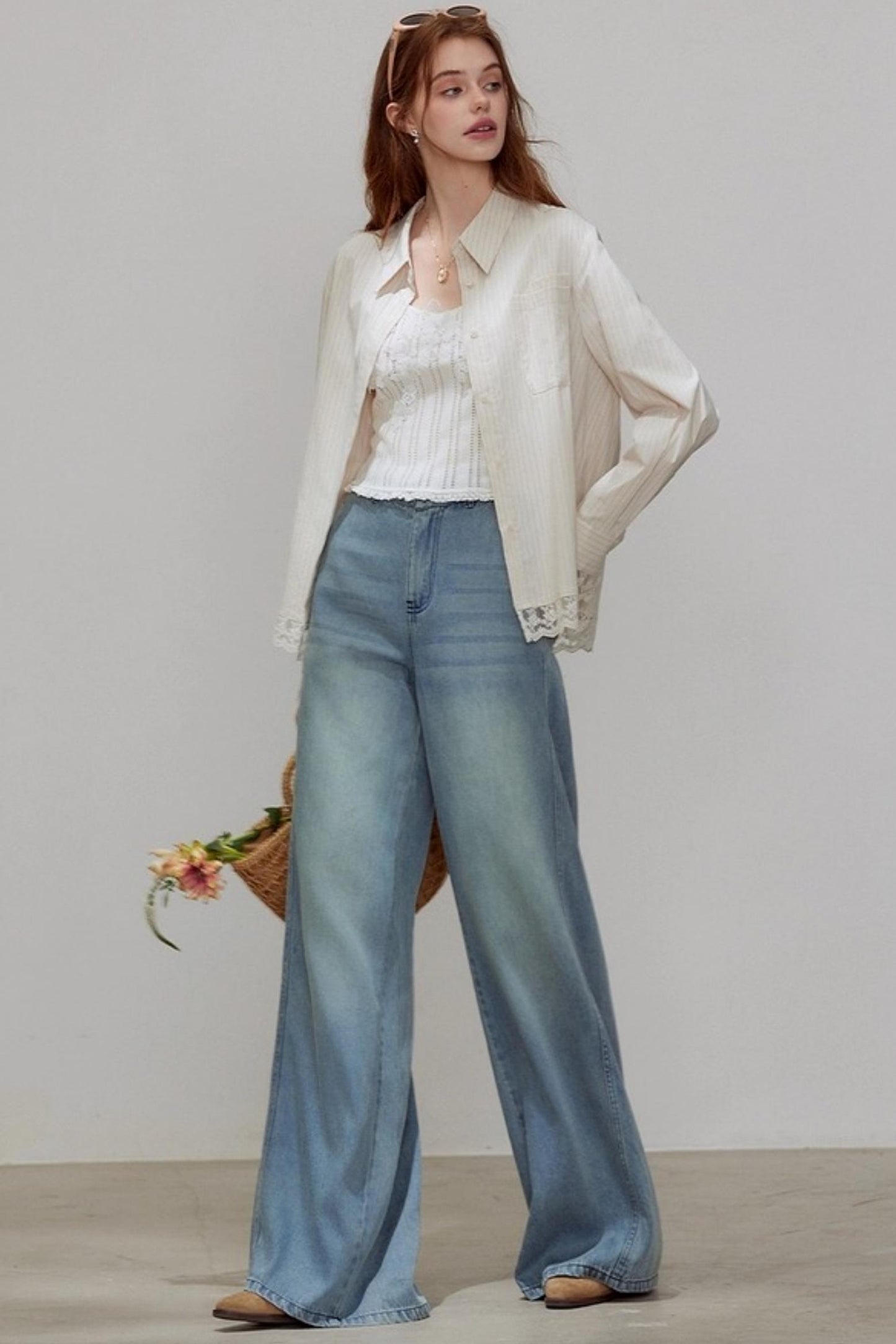 Striped Lace Sleeve Top