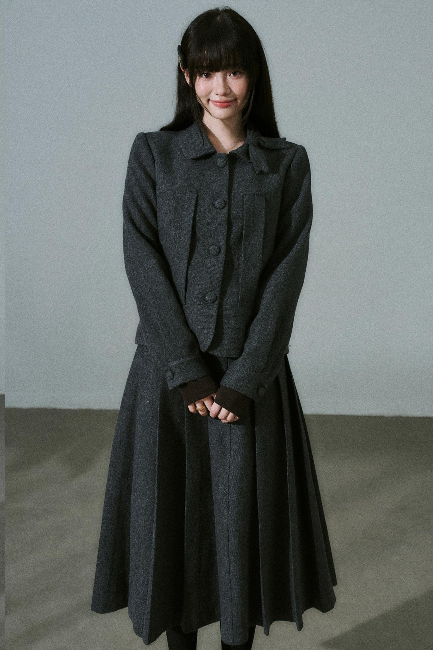 Wool Bow Tie Blazer Suit & Skirt Set-Up