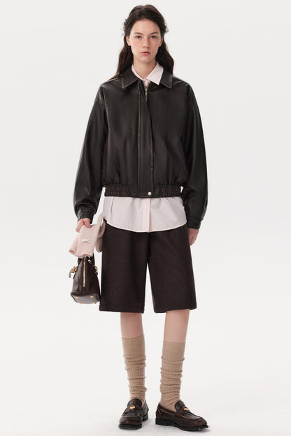 Retro Distressed Leather Jacket