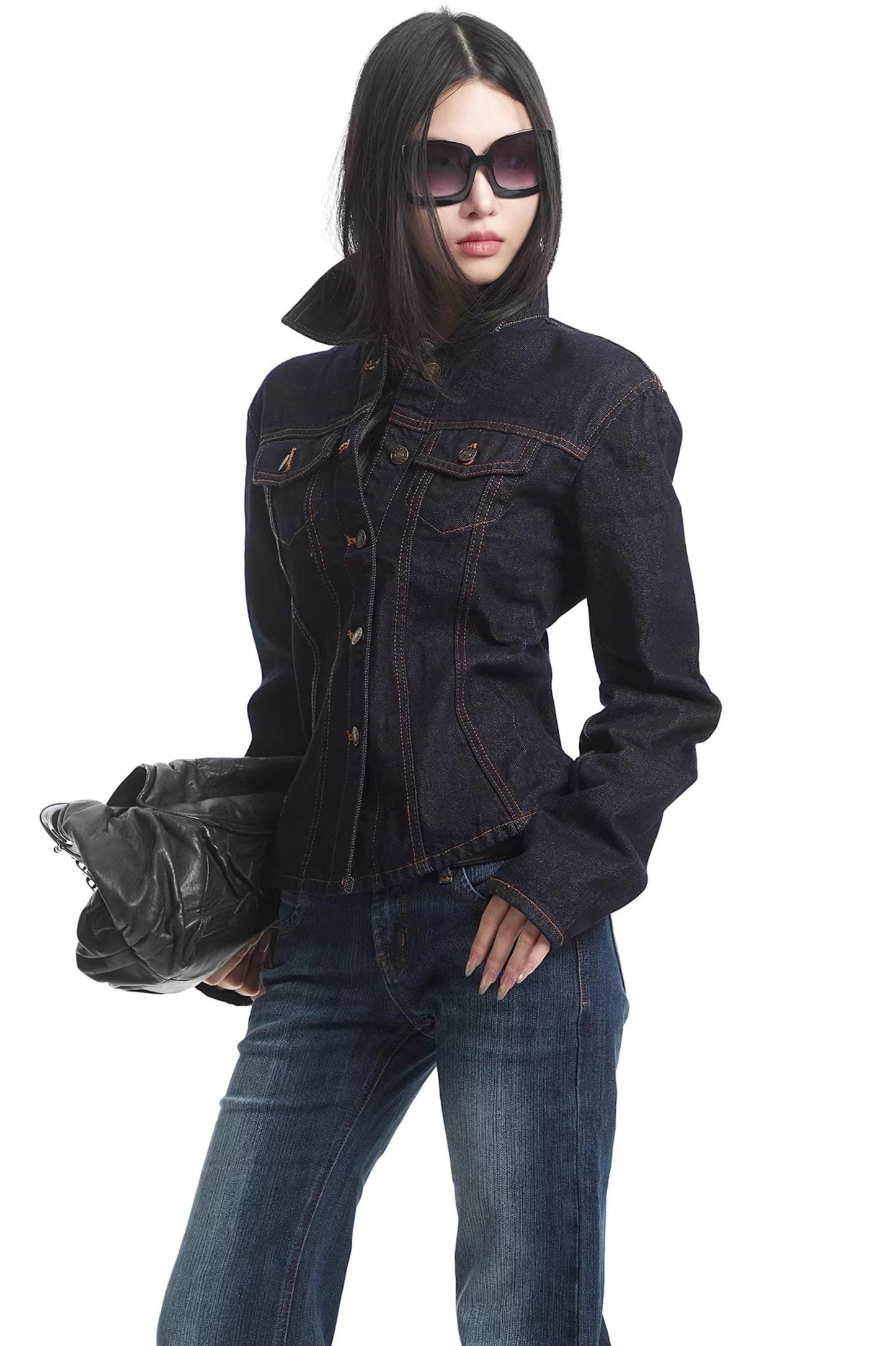 American Retro Long-Sleeve Denim Top