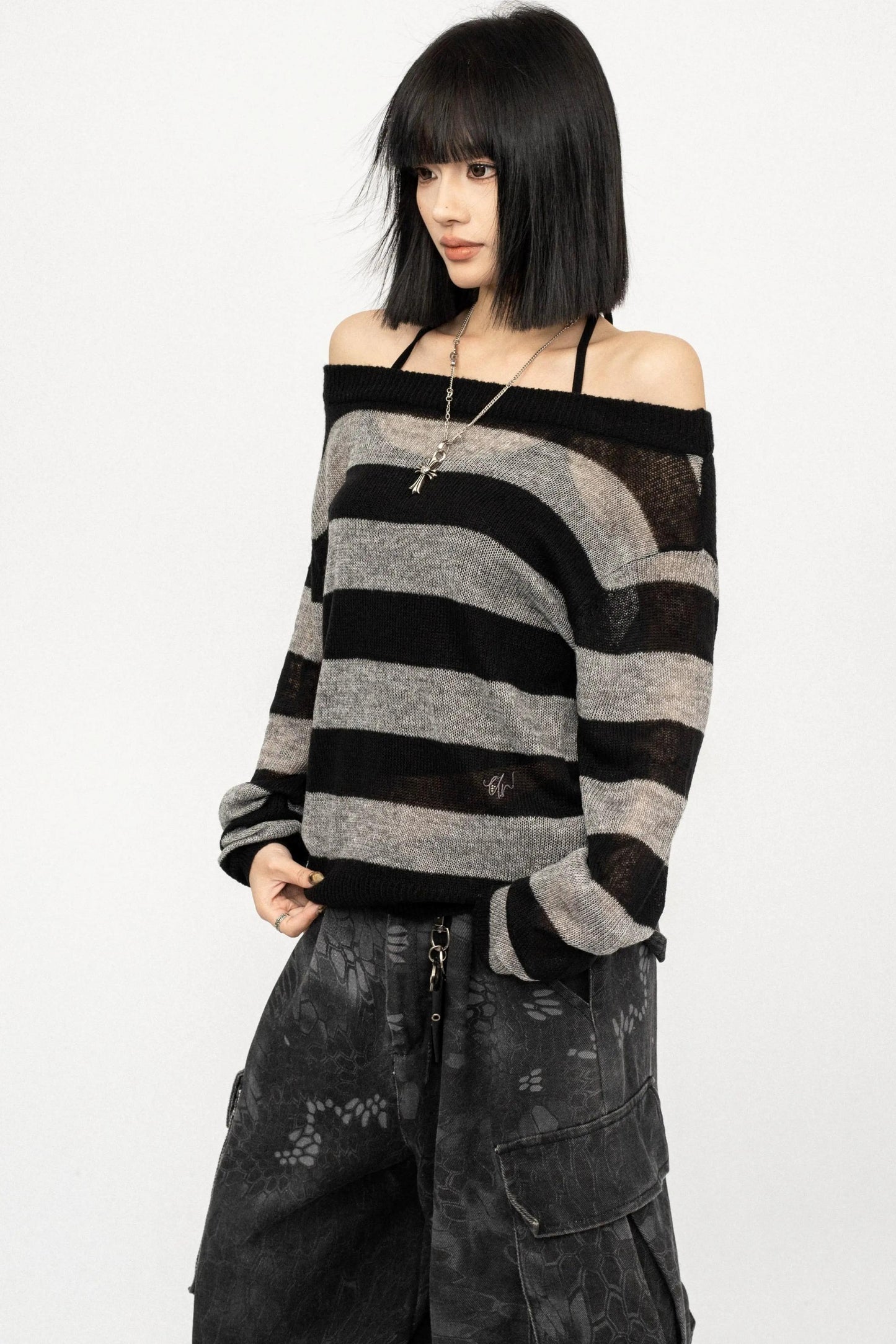 Retro Striped Off-Shoulder T-Shirt