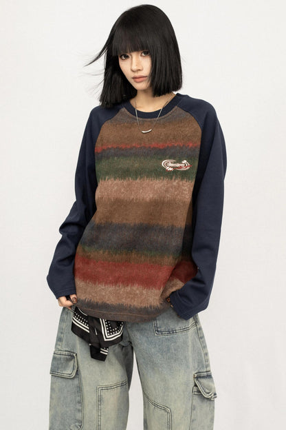 Contrast Stitching Long Sleeve T-Shirt