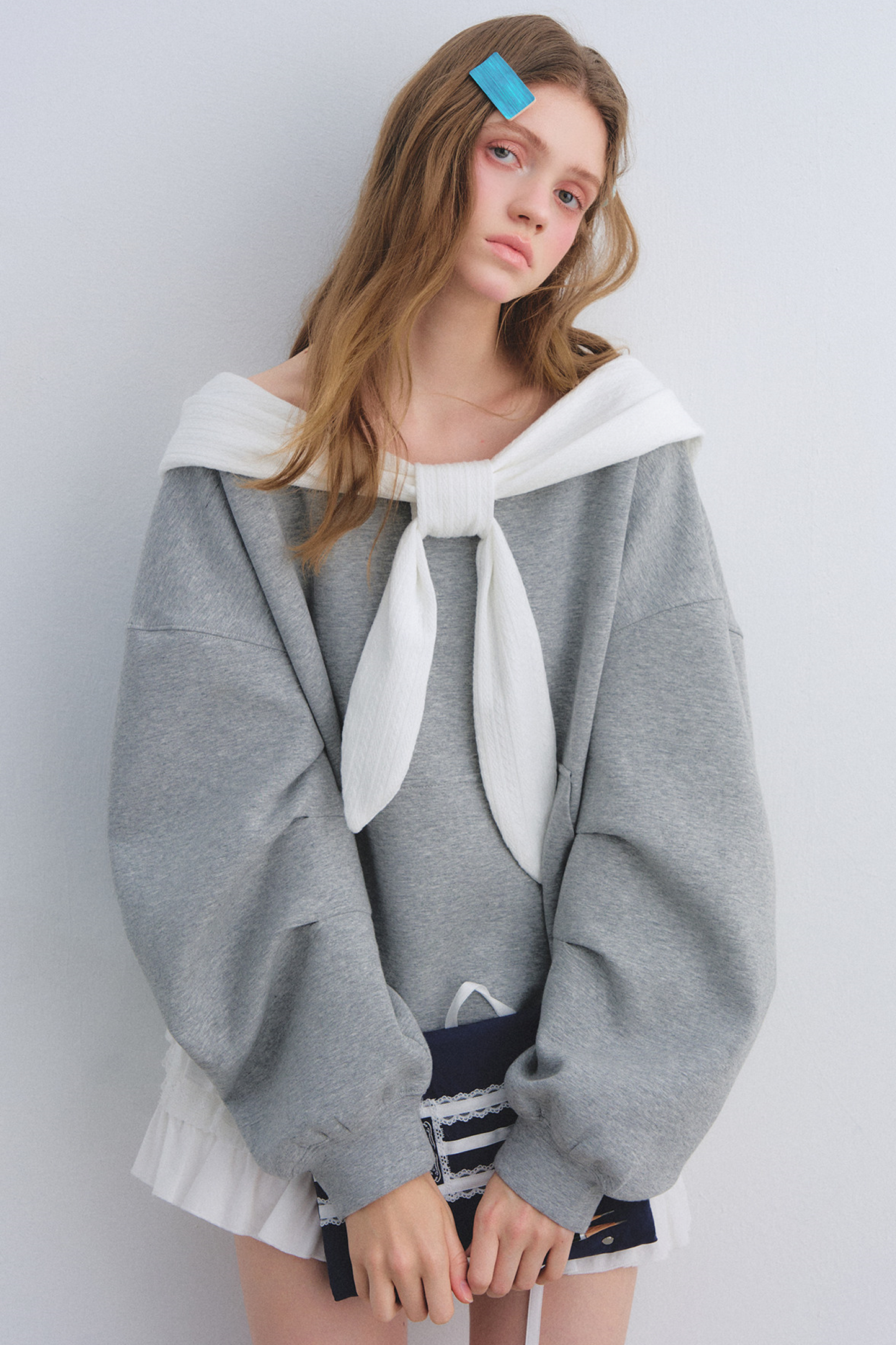 Rabbit Ear Off-Shoulder Sweatshirt