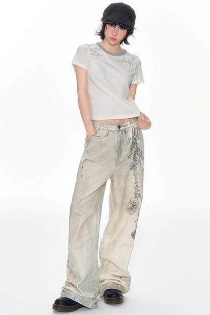 Original Patch Print Short Sleeve Summer Top