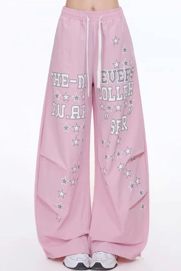 Letter Print Wide-Leg Pants