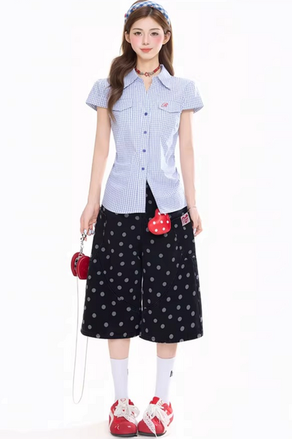 땡땡이 크롭 팬츠