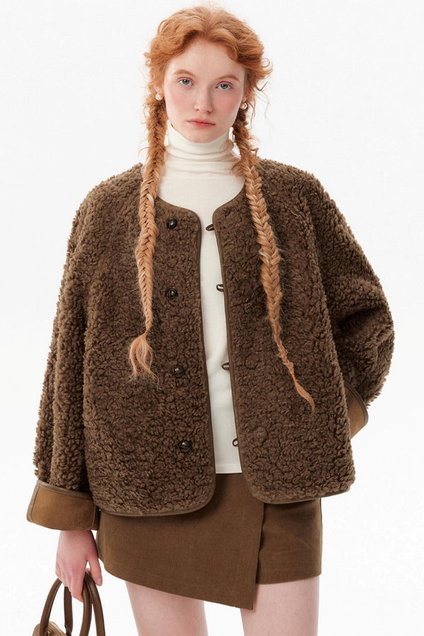 Retro Brown Suede Wool Jacket