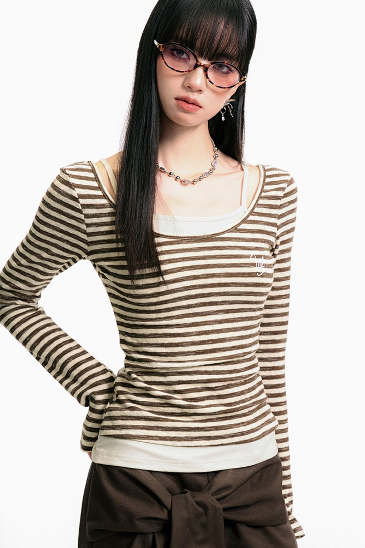 Colorblock Striped U-Neck Top