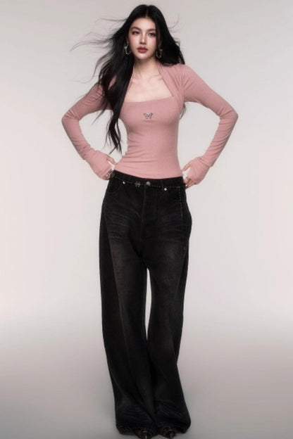 Light Distressed High-Waisted Jeans