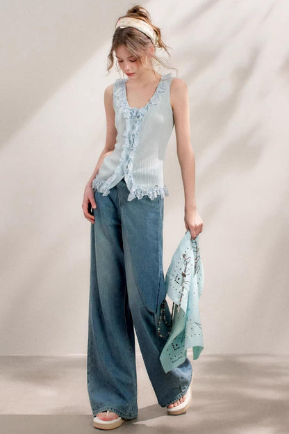 Bow-Detail Wide-Leg Jeans