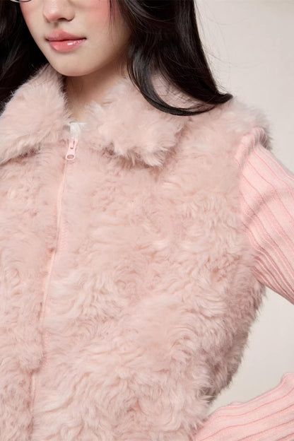 Lapel Patchwork Knitted Coat