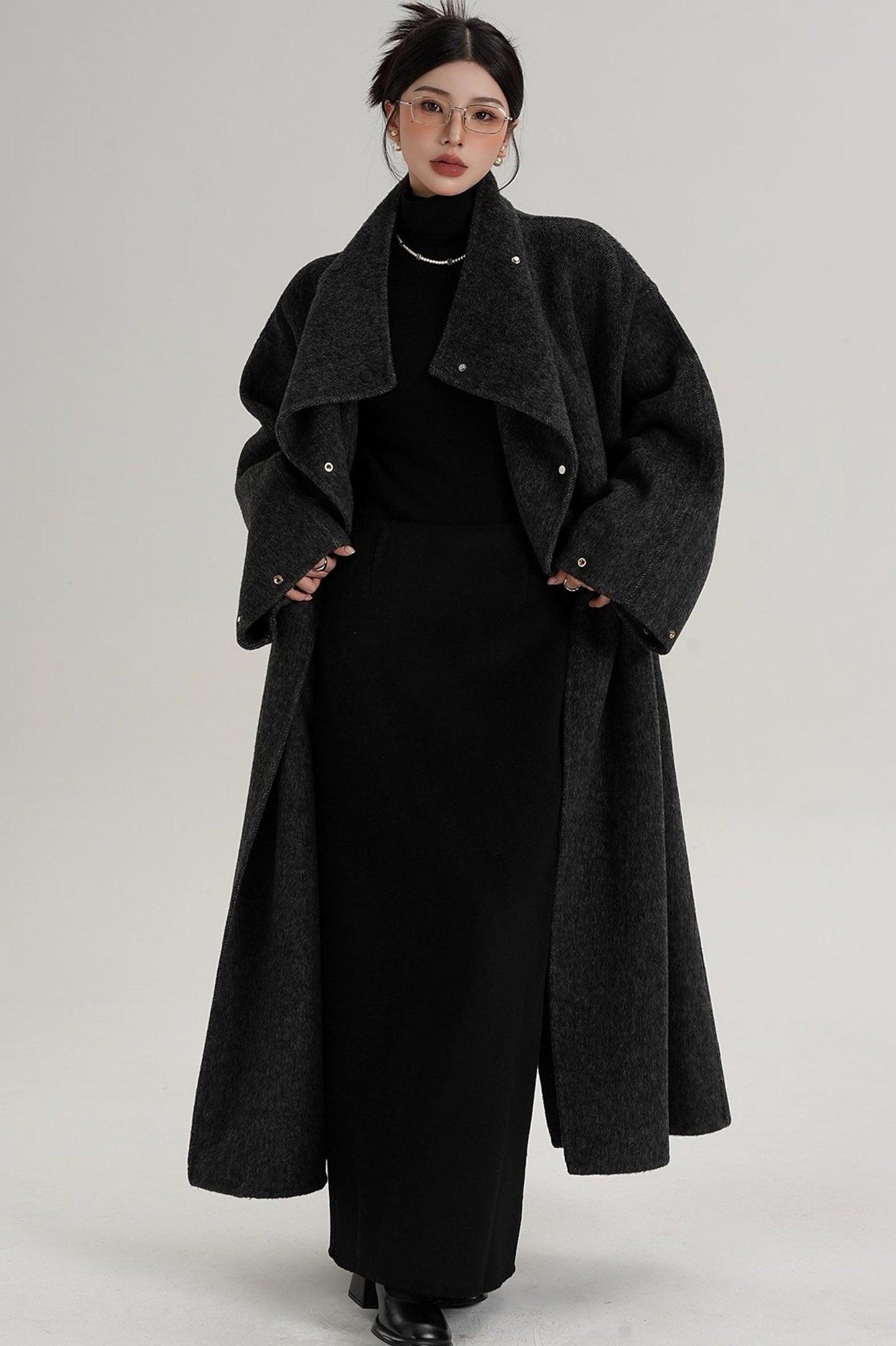 Stand-Up Collar Elongated Wool Coat