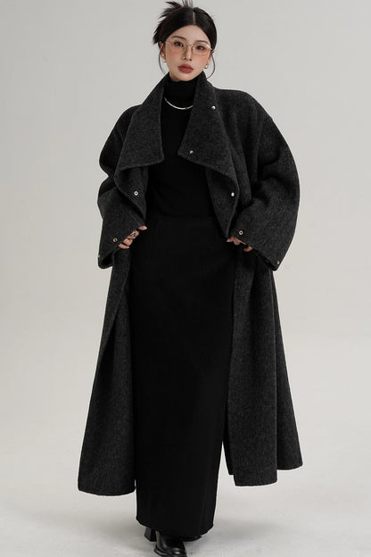 Stand-Up Collar Elongated Wool Coat