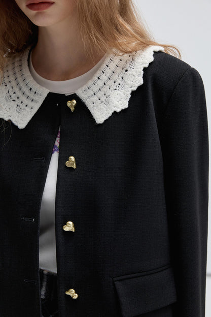 French Lace Collar Short Jacket Set-UP