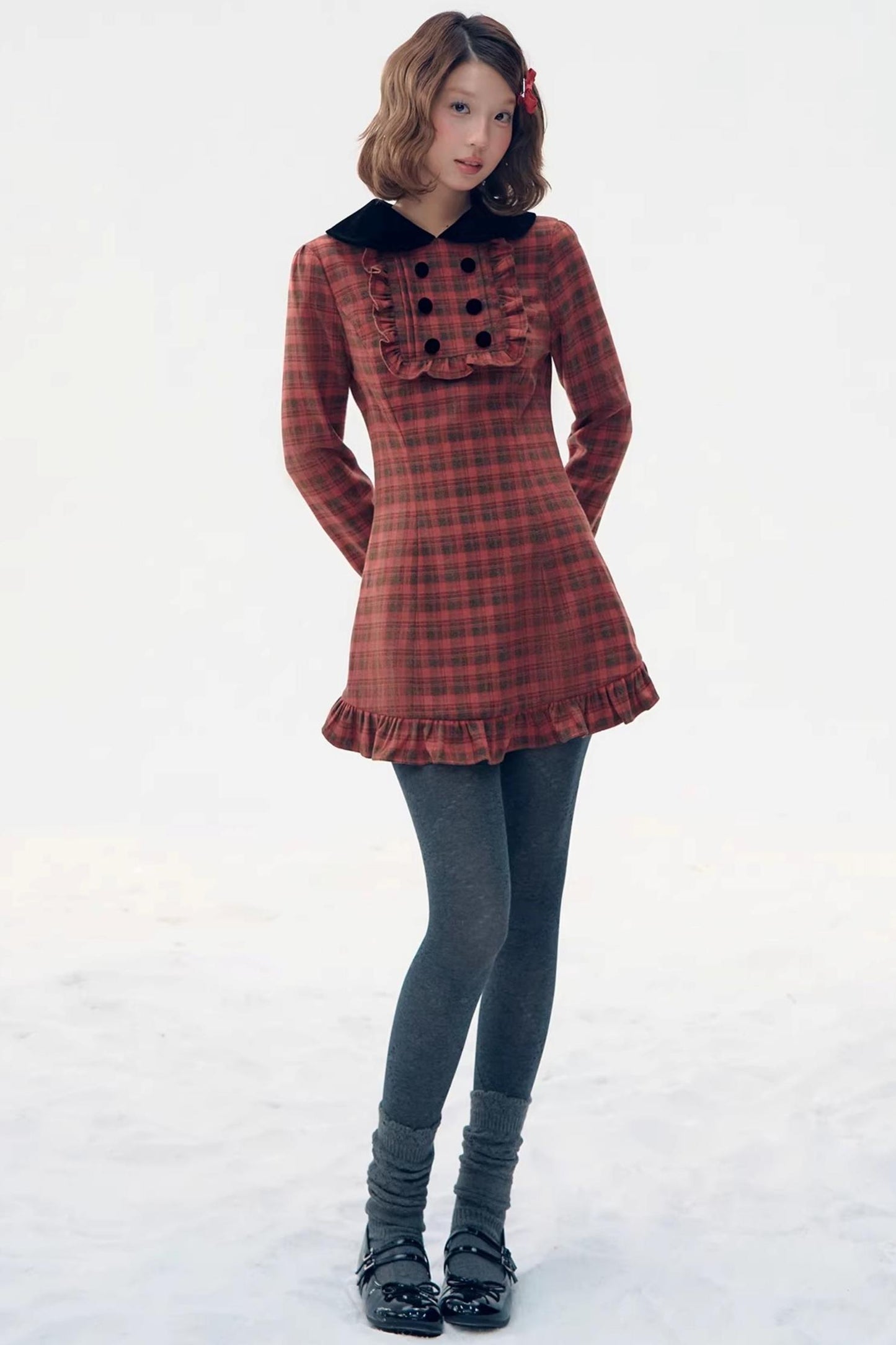 Red Plaid Velvet Doll Dress