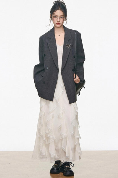 Casual Woolen Blazer Dress Set-Up