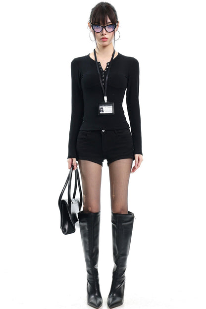 Braunes Slim-Fit-Oberteil mit Henry-Kragen