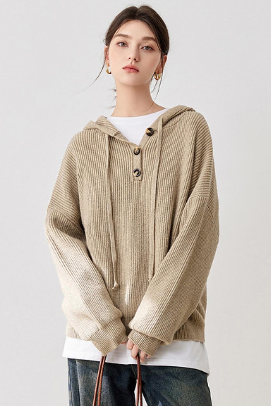 MEETLADY LAZY LOOSE HOODED KNITTED CARDIGAN WOMEN'S FALL/WINTER 2024 NEW SIMPLE NICHE SWEATER JACKET WOMEN