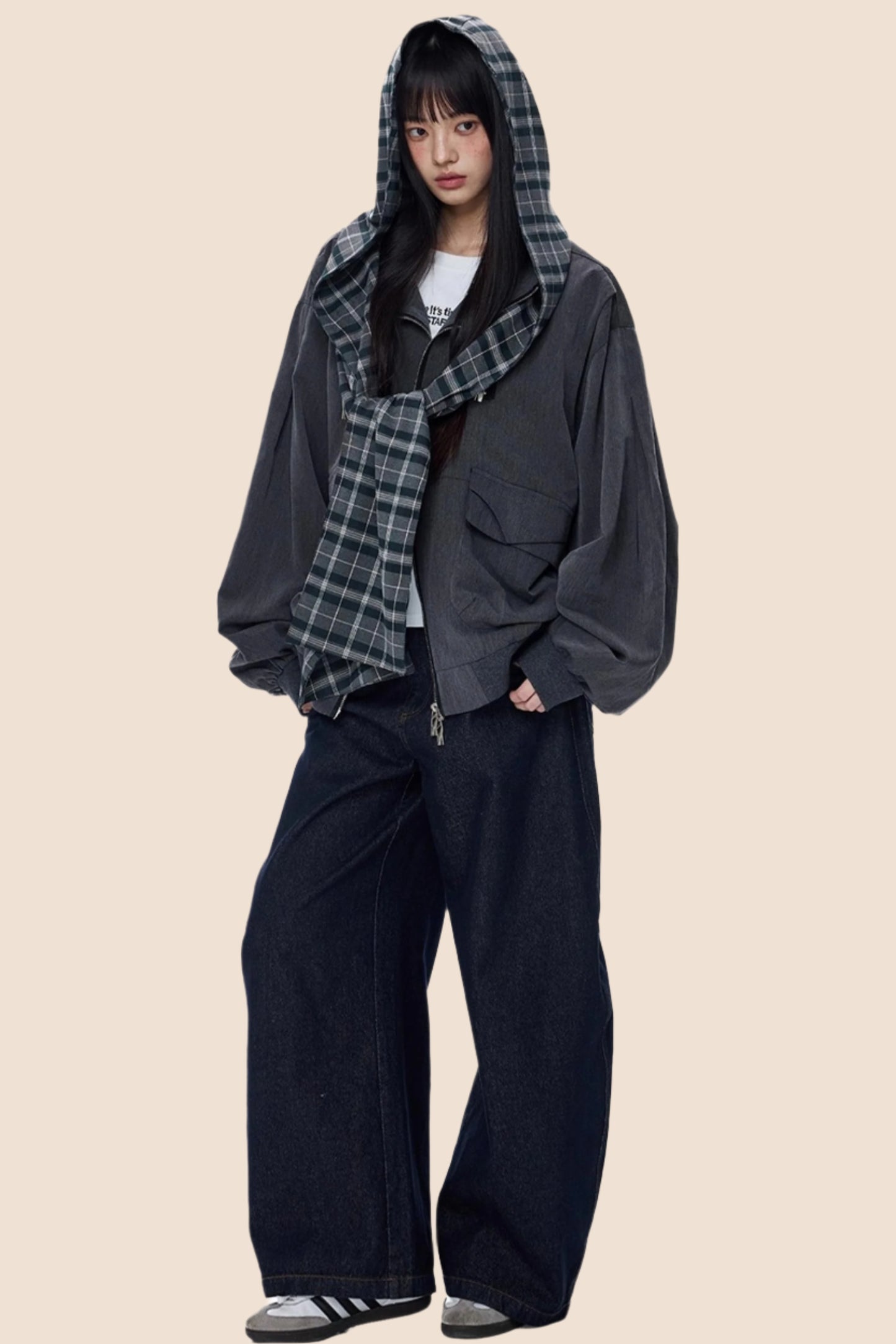 Loose Plaid Pocket Jacket