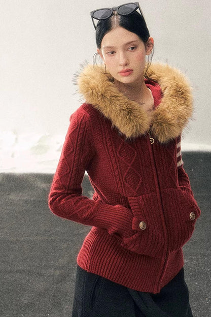 Hooded Cable Knit Sweater