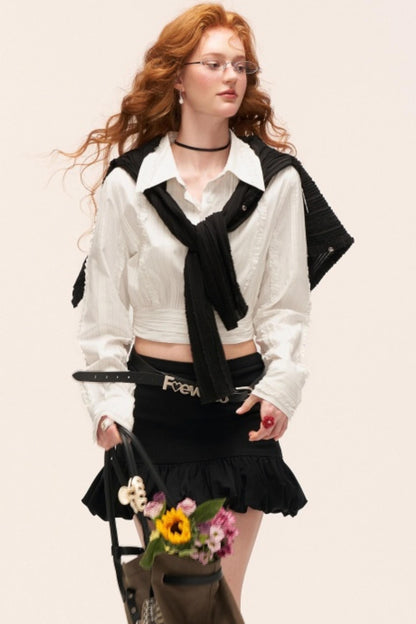 Layered Striped White Short Shirt