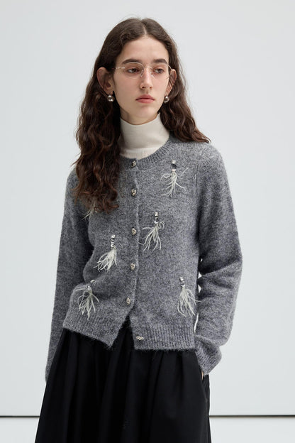 Beaded Feather Wool Knit Top