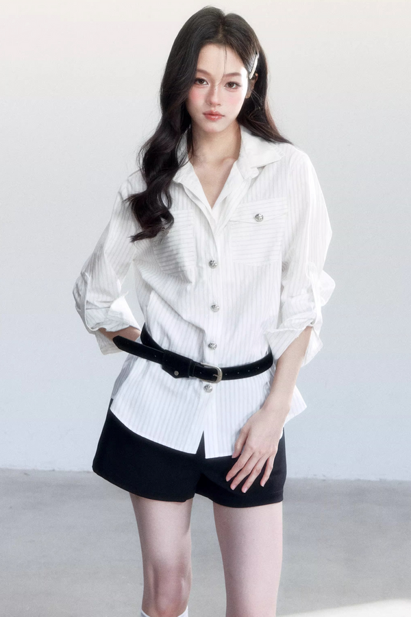 Striped Elegance Shirt Skirt Set-Up