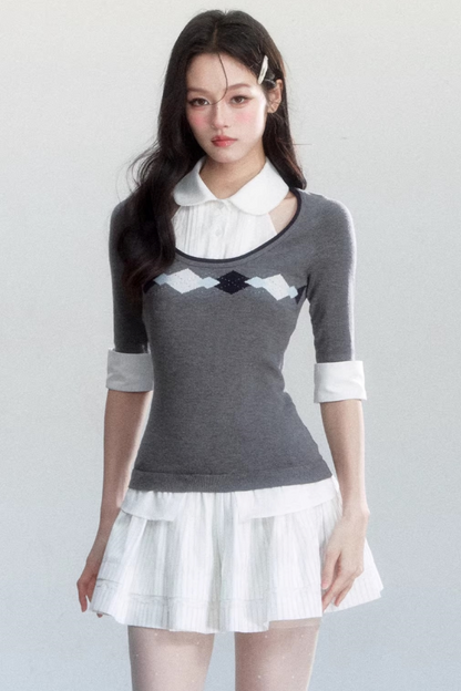 Retro Jacquard Knit Top Set-Up