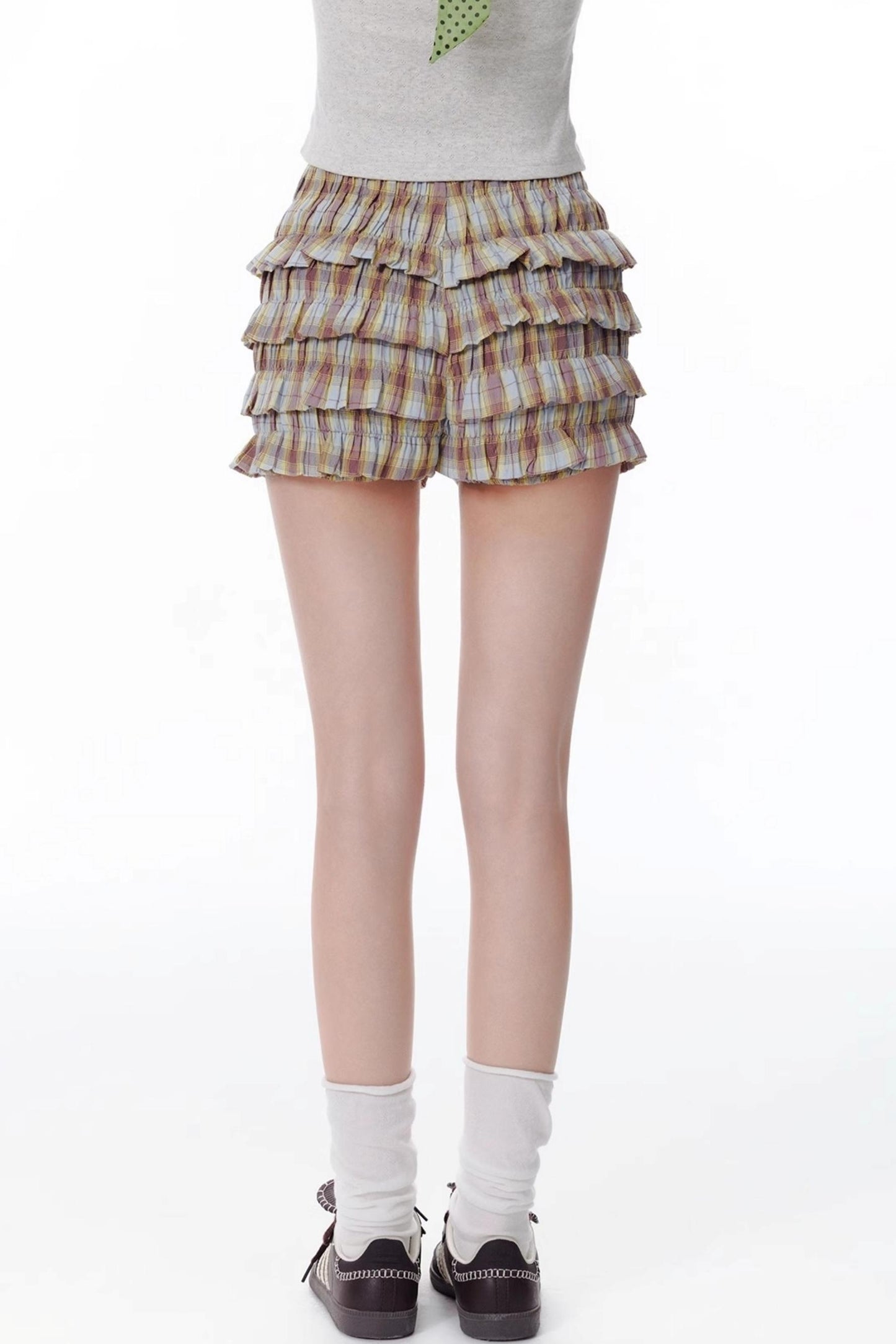 Salt Orange Plaid Ruffle Shorts