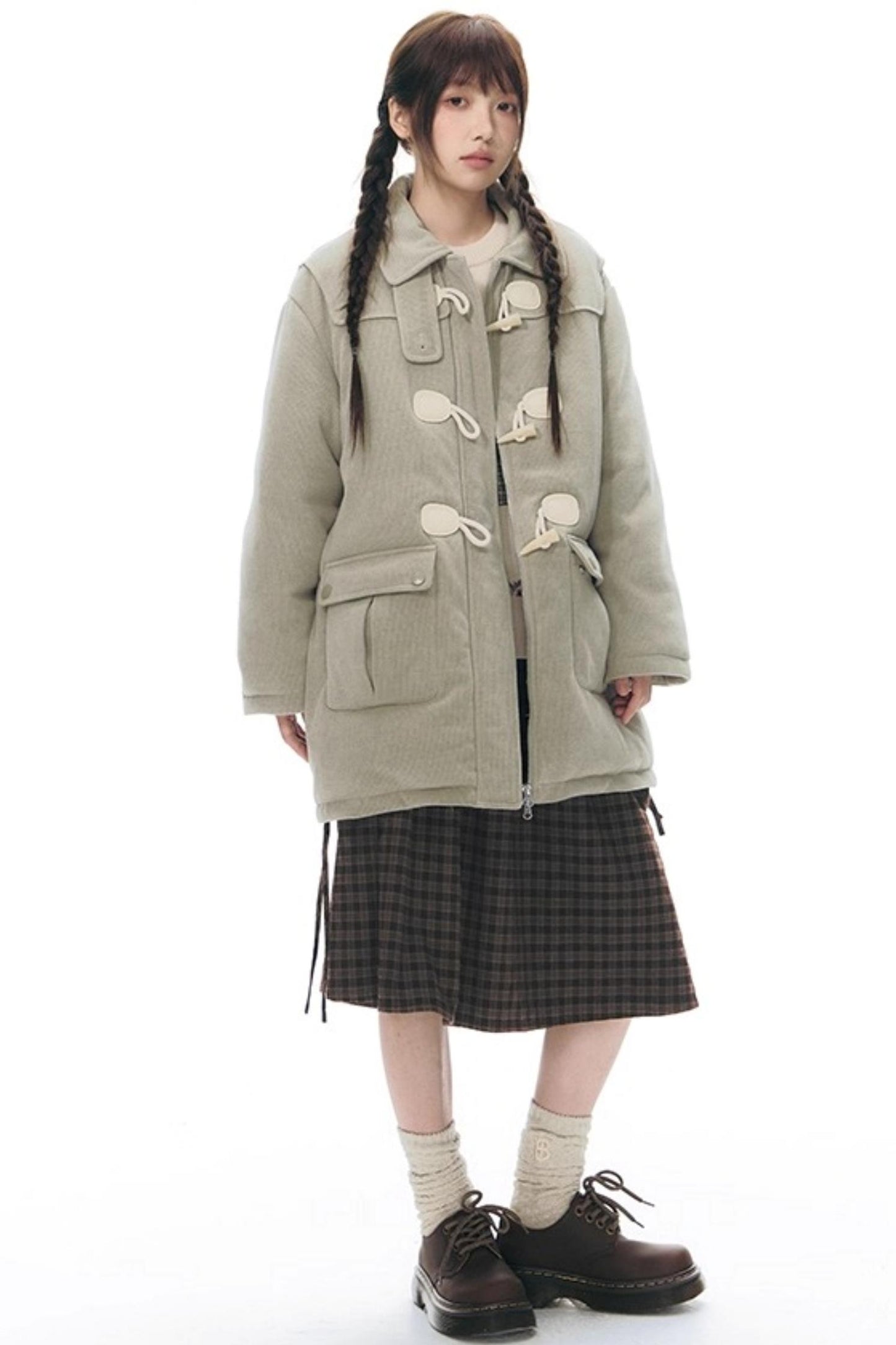 Plaid Woolen Midi Skirt