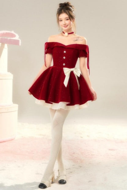 Red Velvet Pom-Pom Necklace