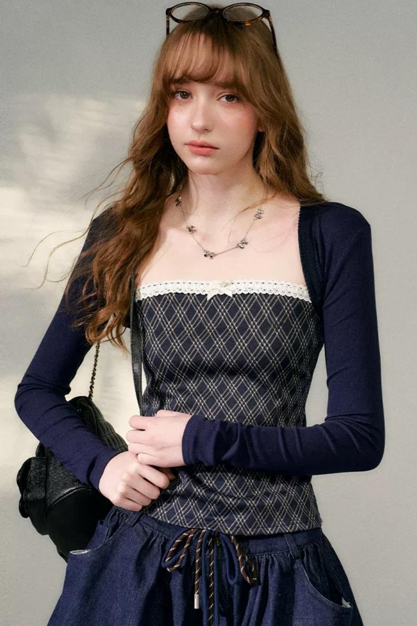 Lace Plaid Patchwork T-Shirt
