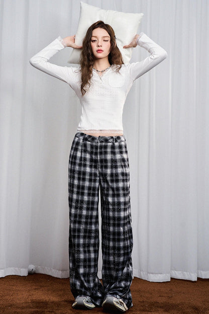 Lace-Trimmed V-Neck Henley Top