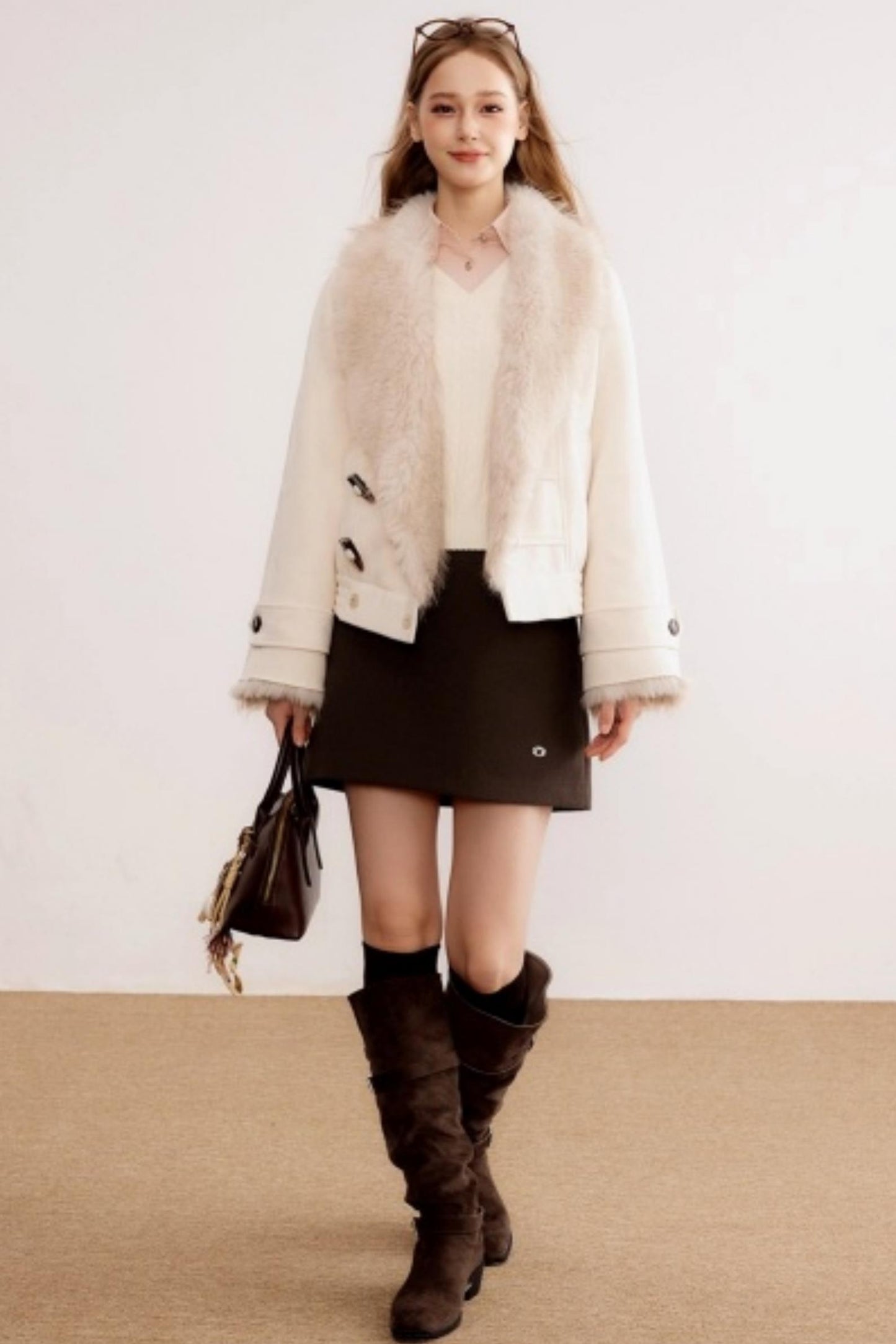 Fur Collar Leather Parka Coat