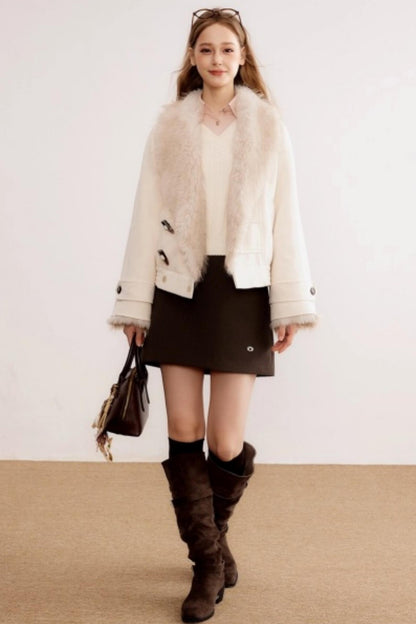 Fur Collar Leather Parka Coat