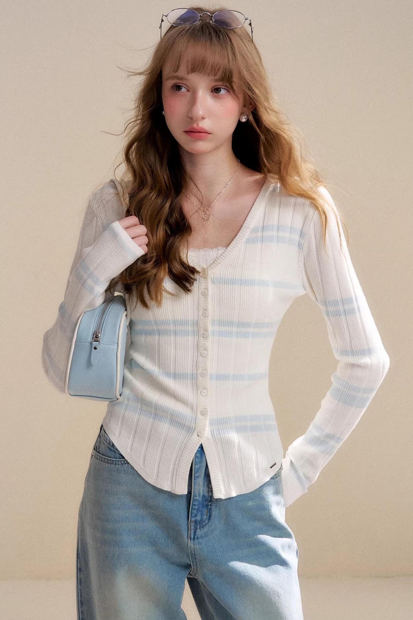 Romantische Kontrast-Spitzen-Strickjacke-Oberteil