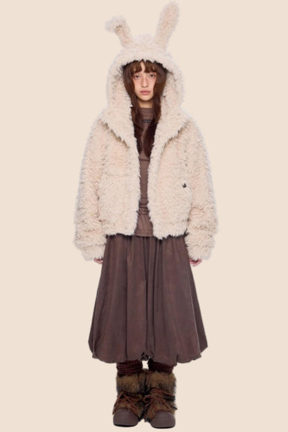 Imitation Wool Hooded Cardigan