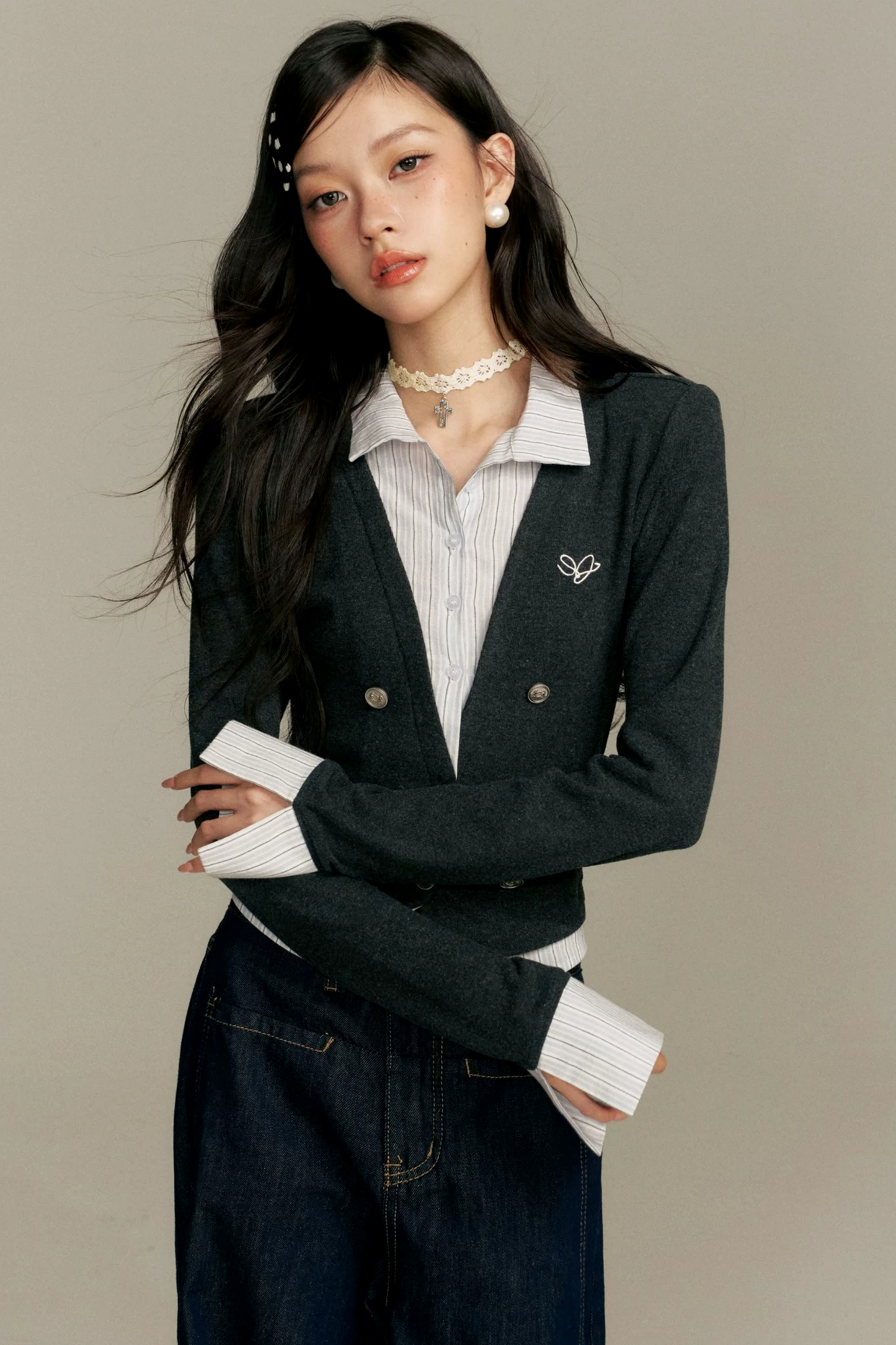 Contrasting Fake Two-Piece Top