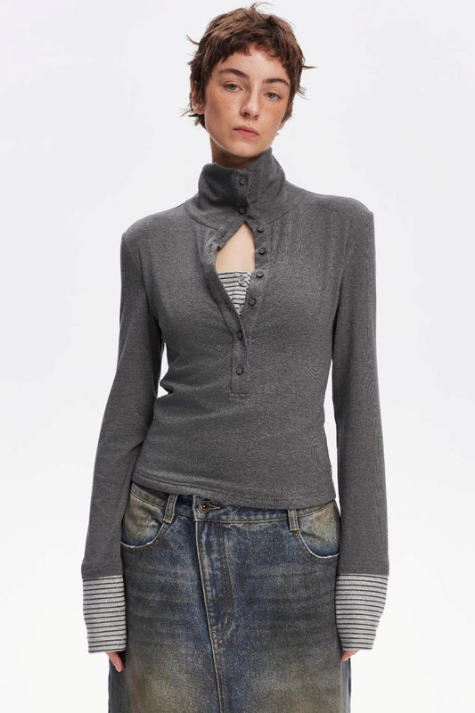 Henry Collar Knitted Top