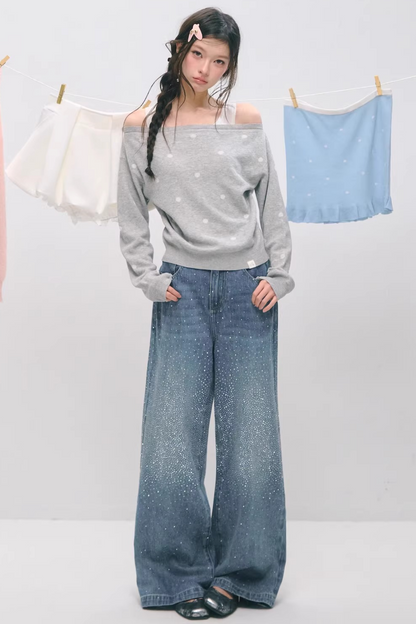 Somesowe 레트로 스트레이트핏 스파클링 청바지