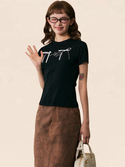 Shoulder Bow Short Sleeve T-Shirt